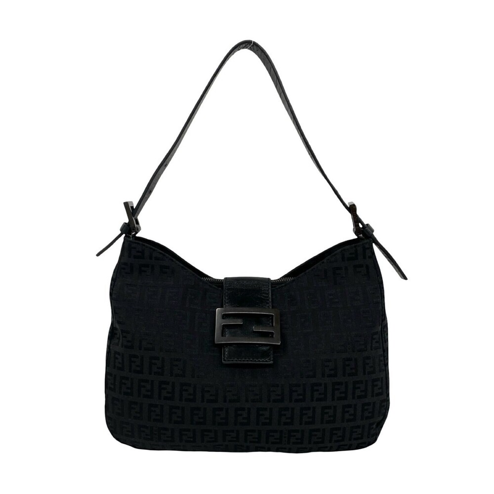 FENDI Vintage Zucchino Pattern FF Logo Hardware Canvas Leather Semi One-Shoul...